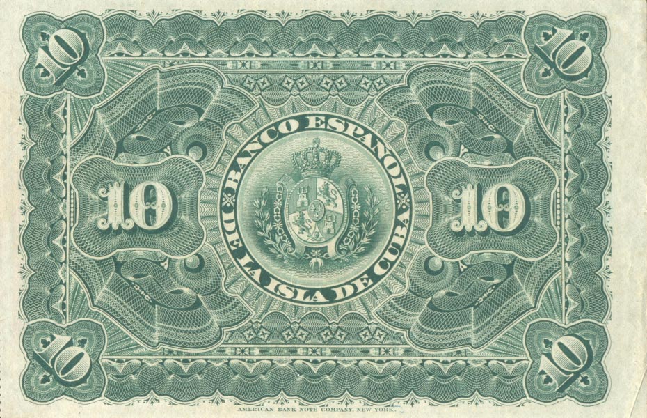 Back of Cuba p49a: 10 Pesos from 1896