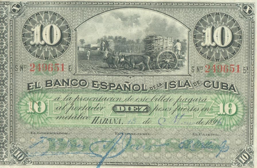 Front of Cuba p49a: 10 Pesos from 1896