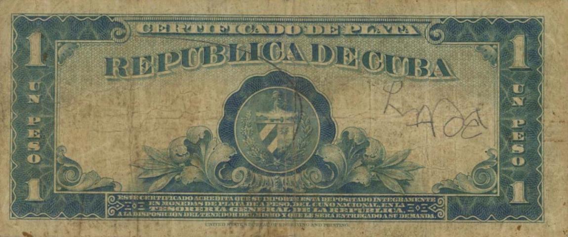 Back of Cuba p69a: 1 Peso from 1934