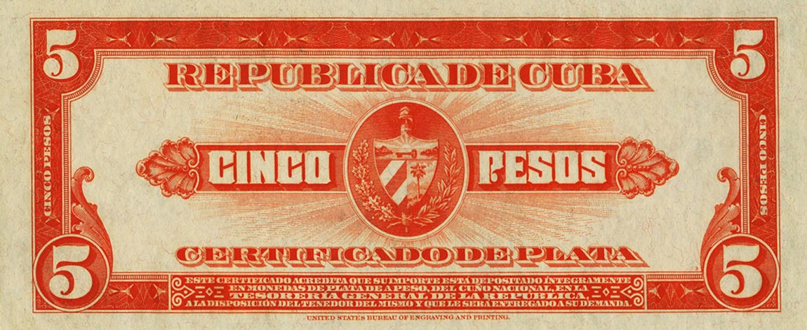 Back of Cuba p70g: 5 Pesos from 1948