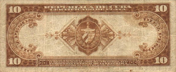 Back of Cuba p71b: 10 Pesos from 1936