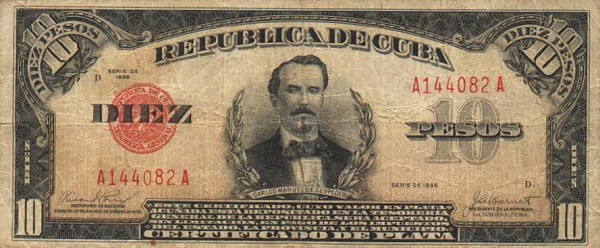 Front of Cuba p71b: 10 Pesos from 1936