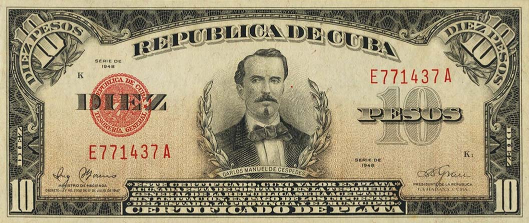 Front of Cuba p71g: 10 Pesos from 1948