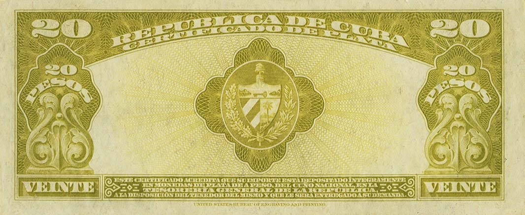 Back of Cuba p72g: 20 Pesos from 1948