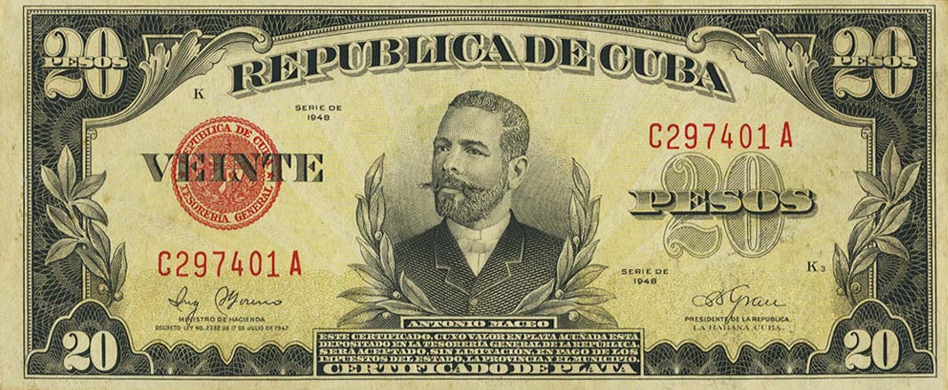Front of Cuba p72g: 20 Pesos from 1948