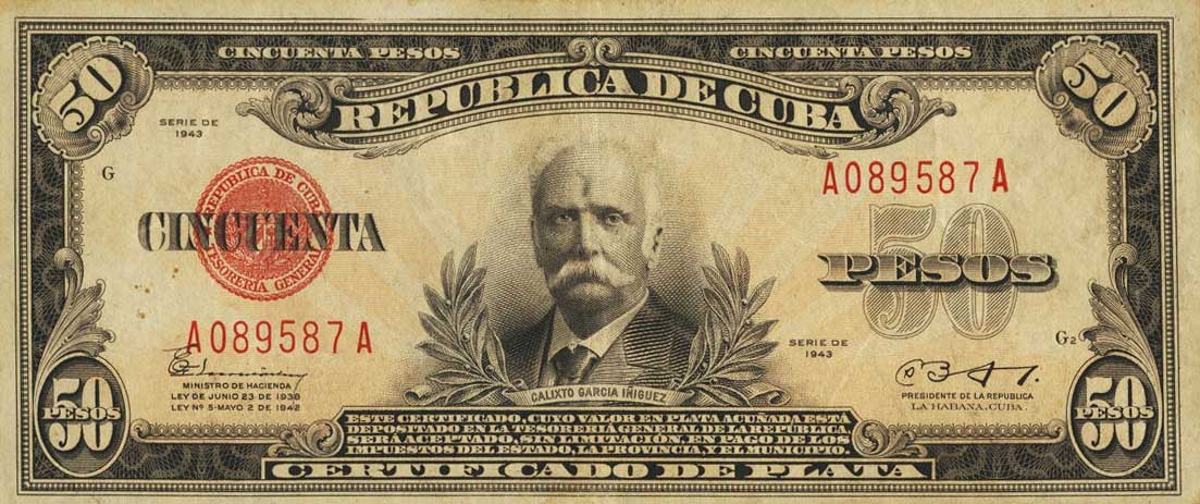 Front of Cuba p73e: 50 Pesos from 1943