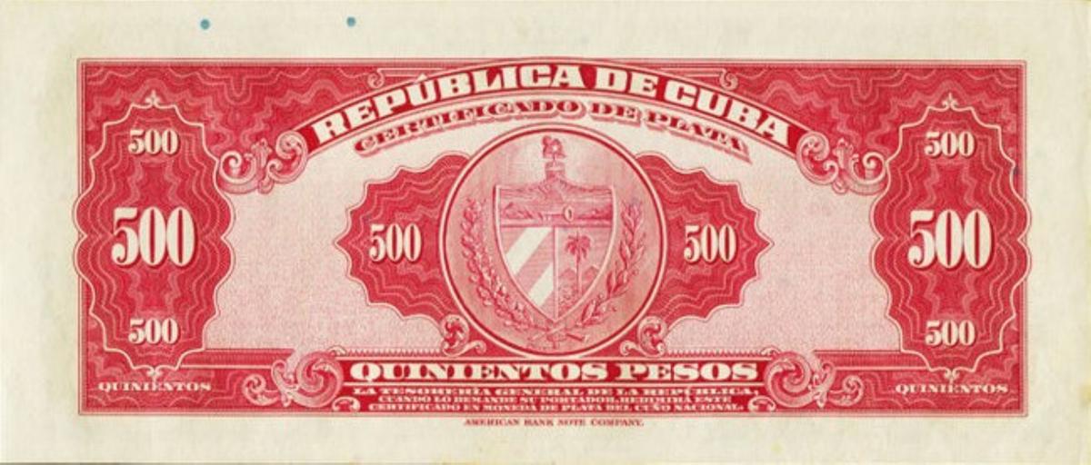 Back of Cuba p75Aa: 500 Pesos from 1947