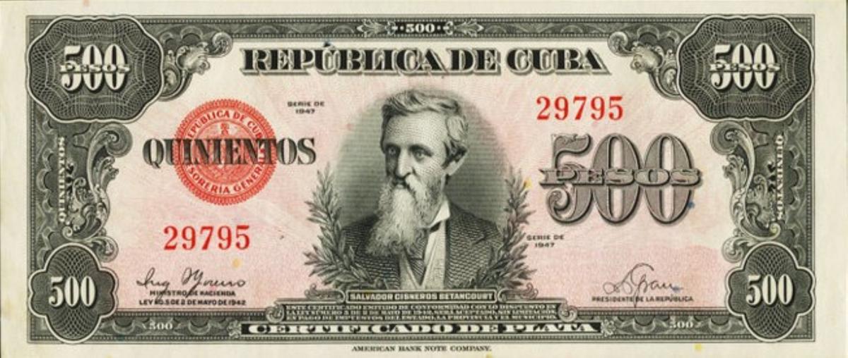 Front of Cuba p75Aa: 500 Pesos from 1947