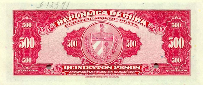 Back of Cuba p75As: 500 Pesos from 1947