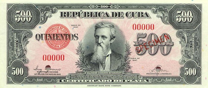 Front of Cuba p75As: 500 Pesos from 1947