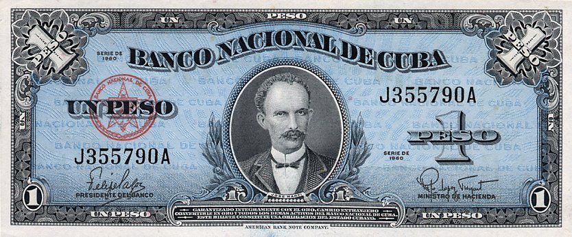 Front of Cuba p77b: 1 Peso from 1960