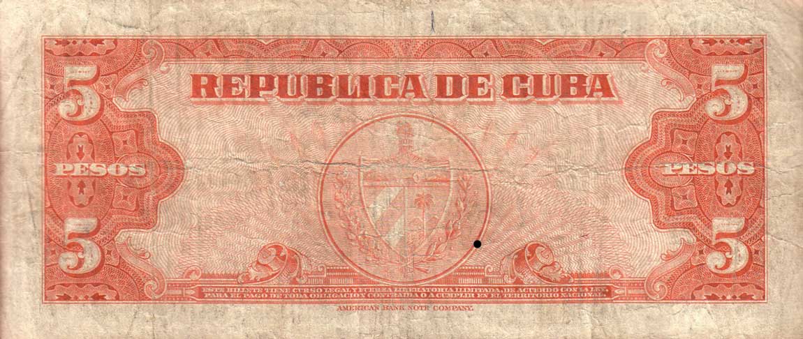 Back of Cuba p78b: 5 Pesos from 1950