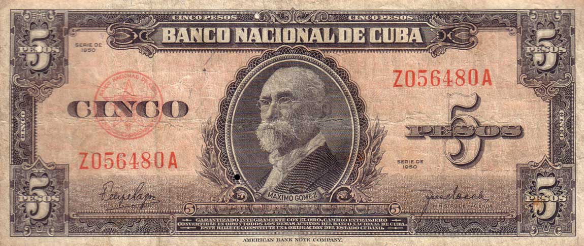 Front of Cuba p78b: 5 Pesos from 1950