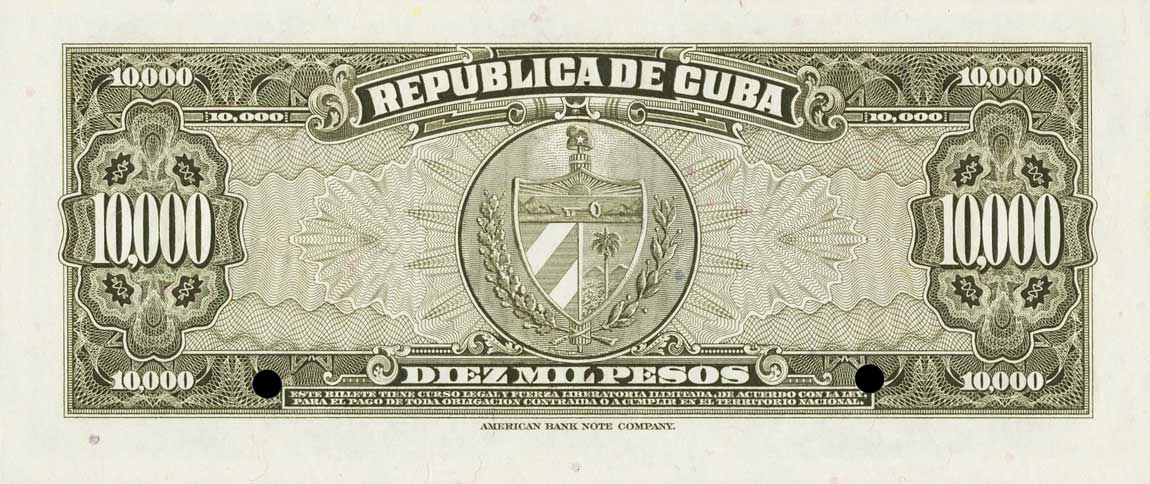 Back of Cuba p85s: 10000 Pesos from 1950