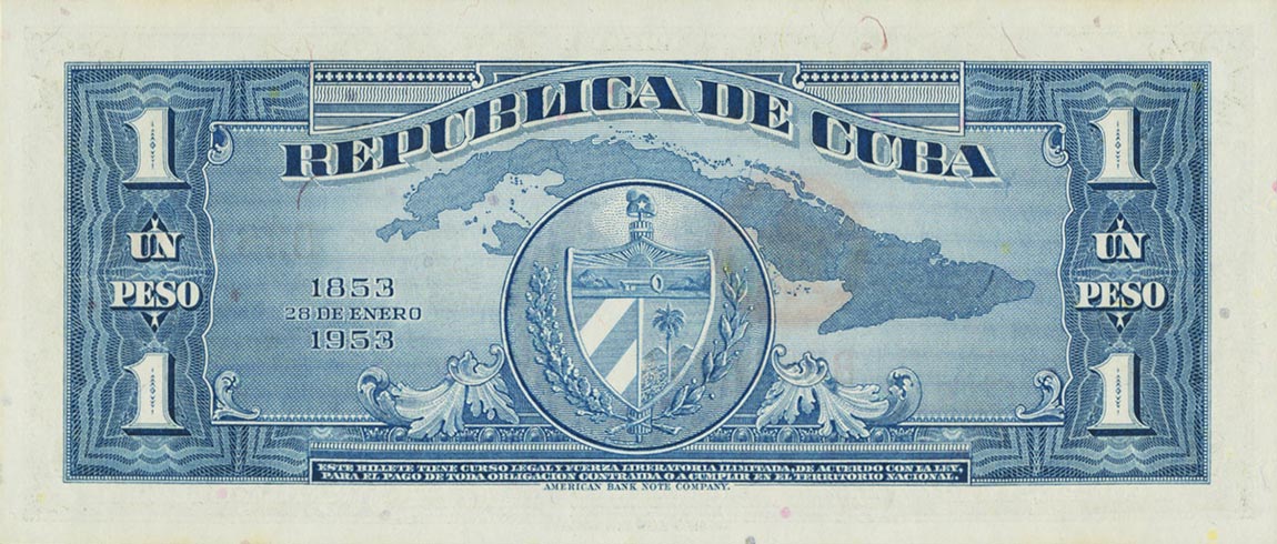 Back of Cuba p86a: 1 Peso from 1953