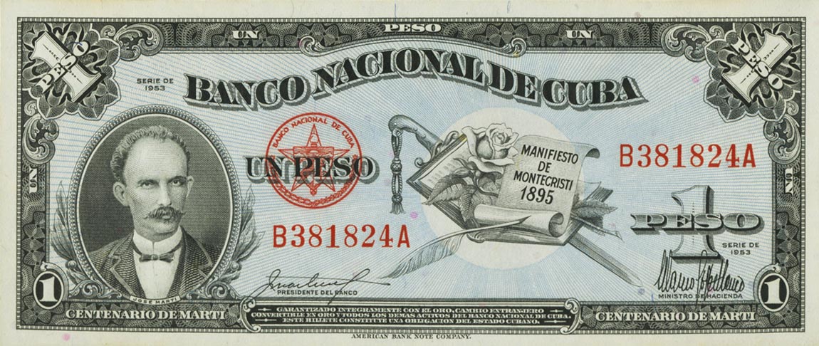 Front of Cuba p86a: 1 Peso from 1953