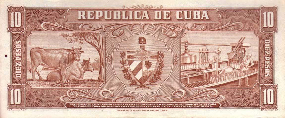 Back of Cuba p88a: 10 Pesos from 1956