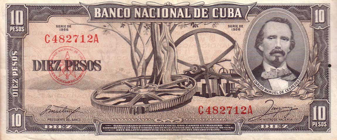 Front of Cuba p88a: 10 Pesos from 1956