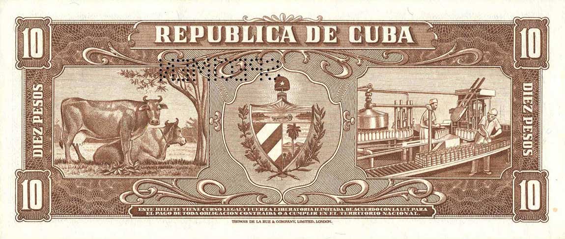 Back of Cuba p88s3: 10 Pesos from 1960