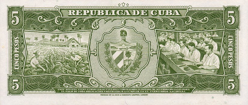 Back of Cuba p91a: 5 Pesos from 1958