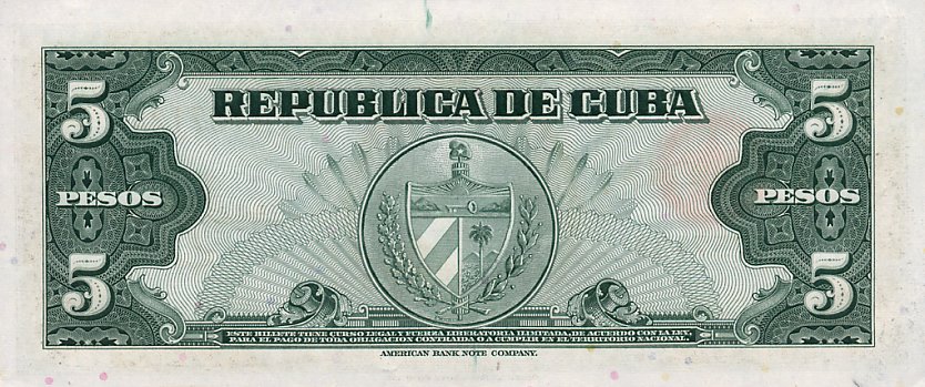 Back of Cuba p92a: 5 Pesos from 1960