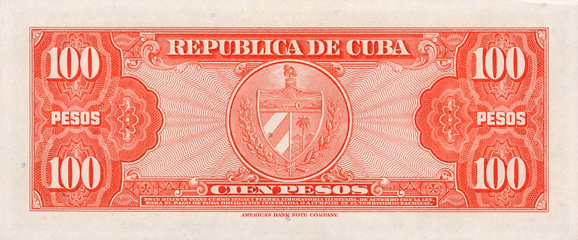 Back of Cuba p93a: 100 Pesos from 1959