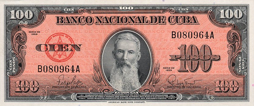 Front of Cuba p93a: 100 Pesos from 1959