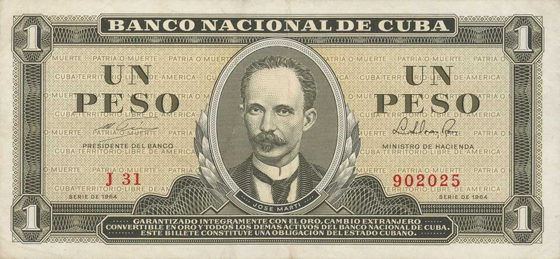 Front of Cuba p94b: 1 Peso from 1964