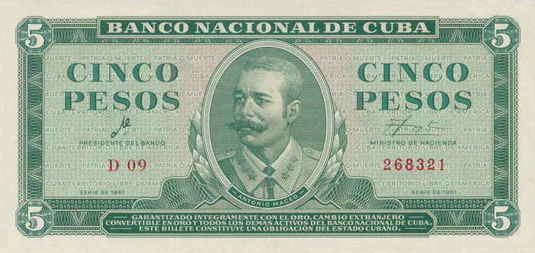 Front of Cuba p95a: 5 Pesos from 1961