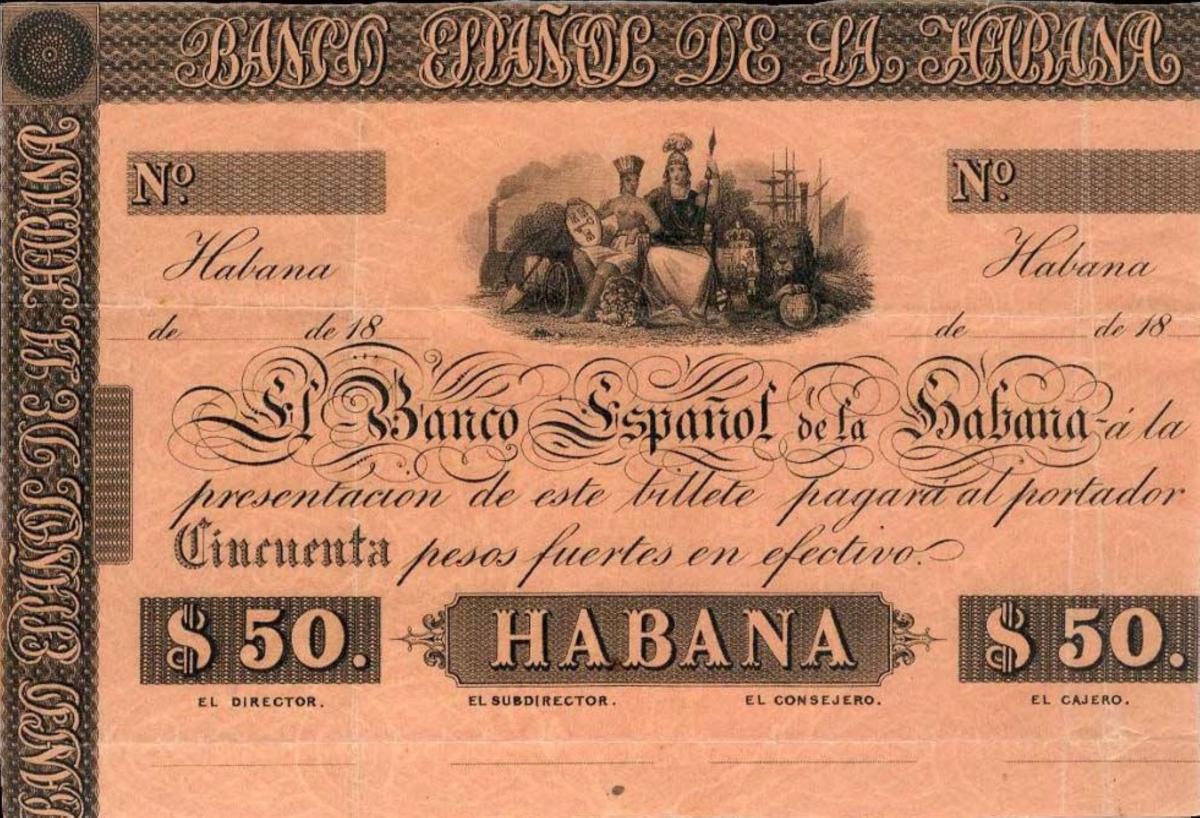 Front of Cuba pA1: 50 Pesos from 1857