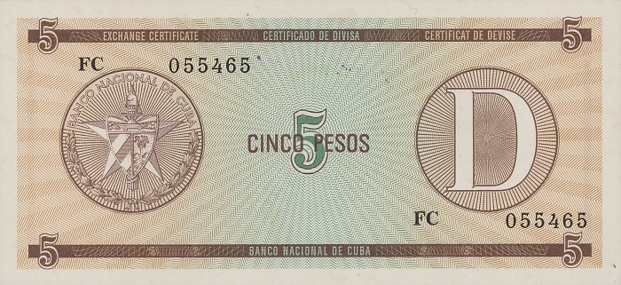 Front of Cuba pFX34: 5 Pesos from 1990