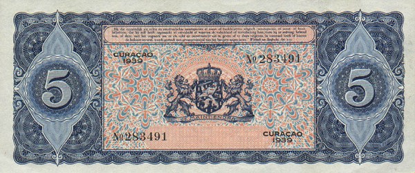 Back of Curacao p22: 5 Gulden from 1939