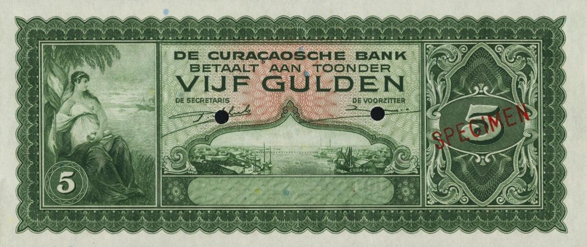 Front of Curacao p25s: 5 Gulden from 1943