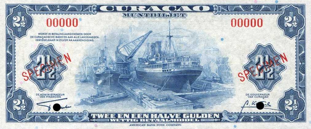 Front of Curacao p36s: 2.5 Gulden from 1942