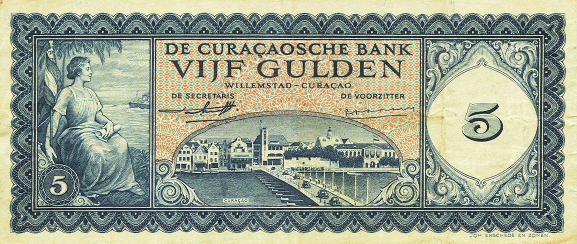 Front of Curacao p45a: 5 Gulden from 1958