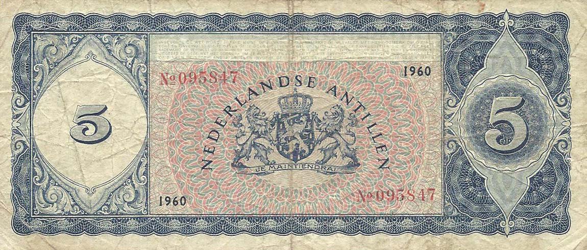Back of Curacao p51a: 5 Gulden from 1960