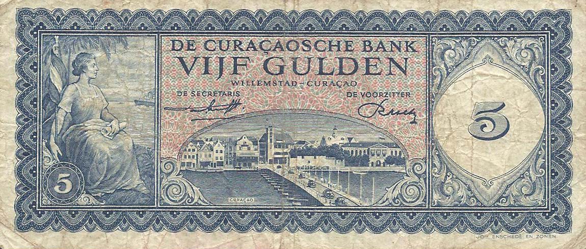Front of Curacao p51a: 5 Gulden from 1960