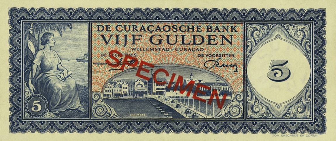Front of Curacao p51s: 5 Gulden from 1960