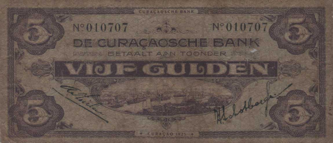 Front of Curacao p8: 5 Gulden from 1925