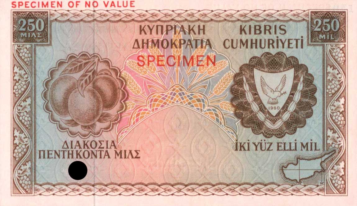 Back of Cyprus p37ct: 250 Mils from 1961