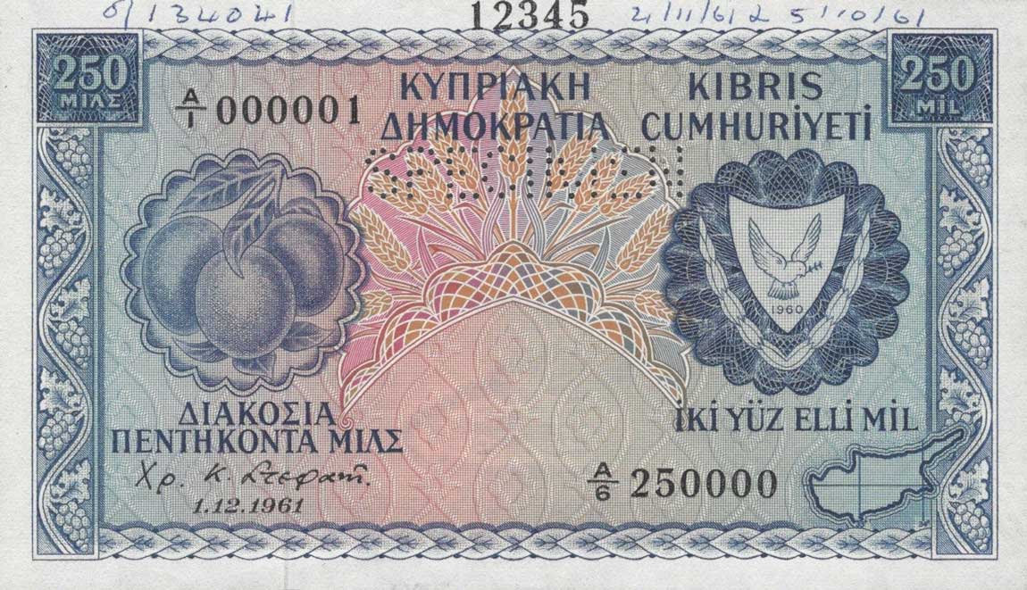 Front of Cyprus p37s: 250 Mils from 1961
