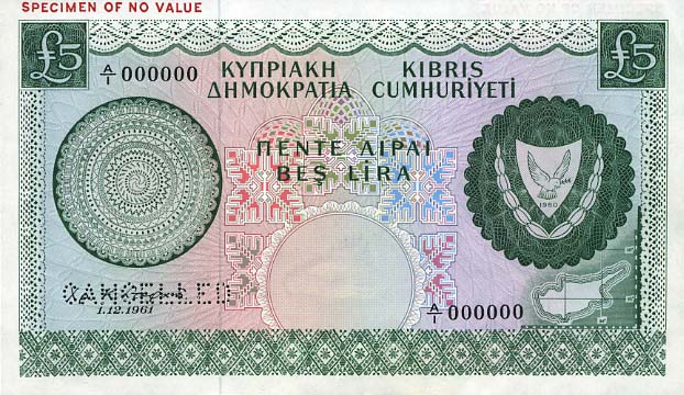 Front of Cyprus p40s: 5 Pounds from 1961