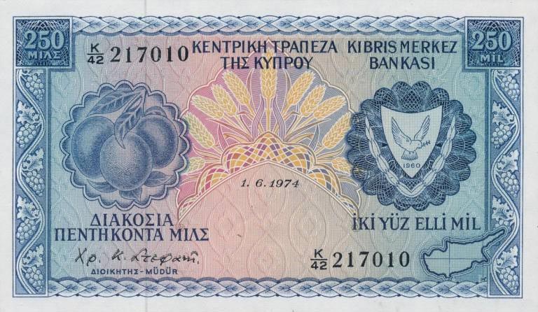 Front of Cyprus p41b: 250 Mils from 1971