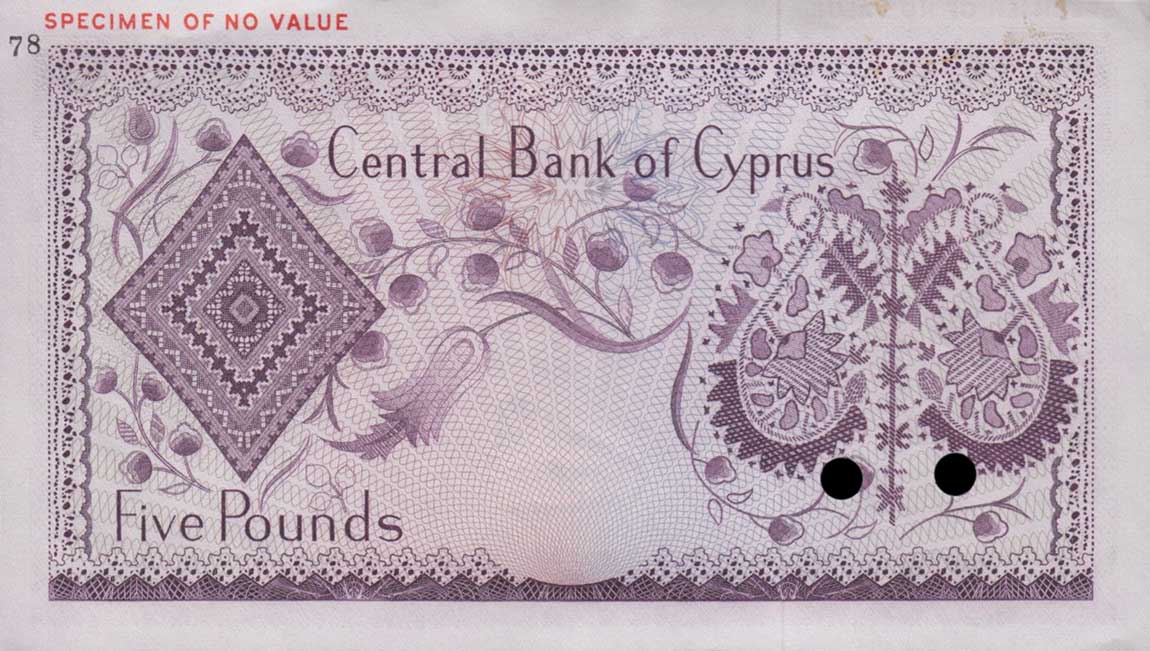 Back of Cyprus p44ct: 5 Pounds from 1966
