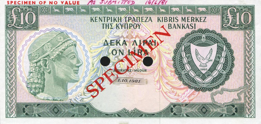 Front of Cyprus p48s: 10 Pounds from 1977