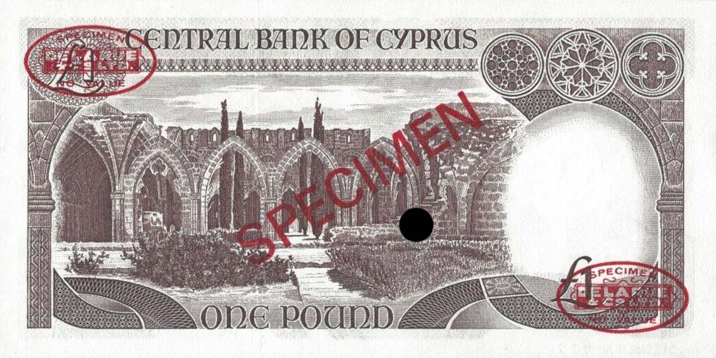 Back of Cyprus p50s: 1 Pound from 1982
