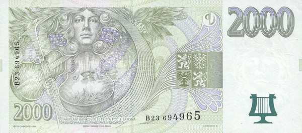 Back of Czech Republic p22: 2000 Koruna from 1999