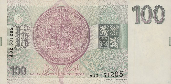 Back of Czech Republic p5a: 100 Korun from 1993