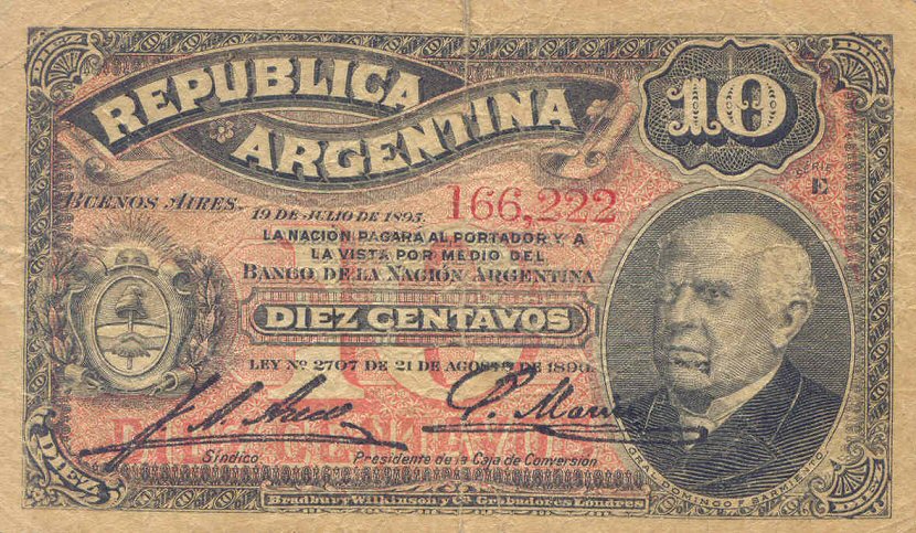 Front of Argentina p228a: 10 Centavos from 1895