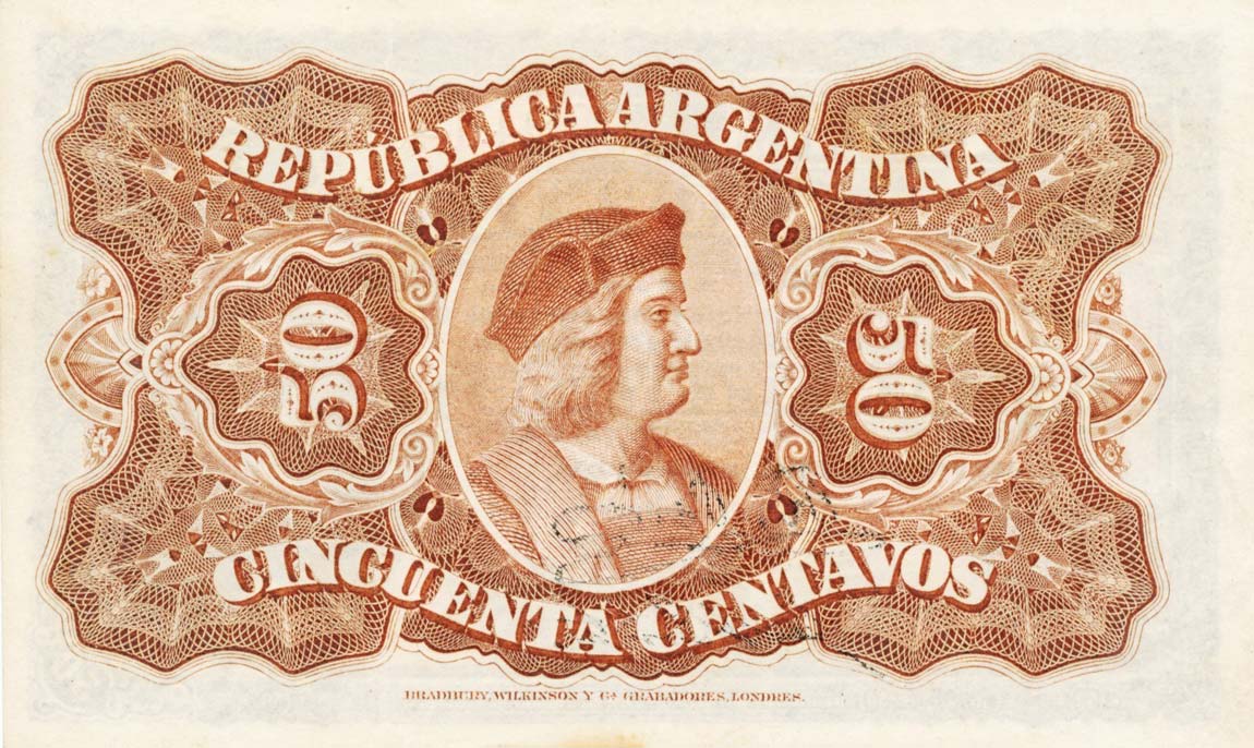 Back of Argentina p230a: 50 Centavos from 1895